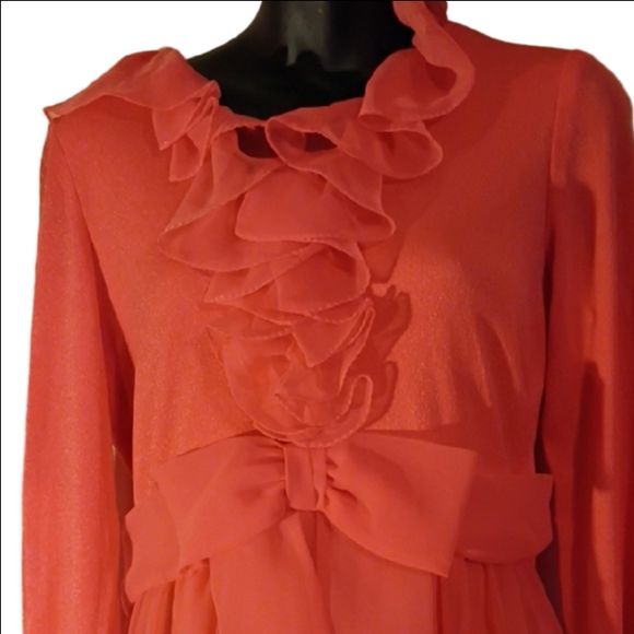 Miss Elliette Vibrant Coral Flowy Maxi Dress with Bow. See Measurements. - Picture 3 of 16